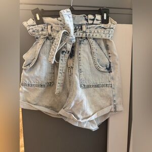 Blank NYC Light Acid Wash Paperbag Denim Shorts